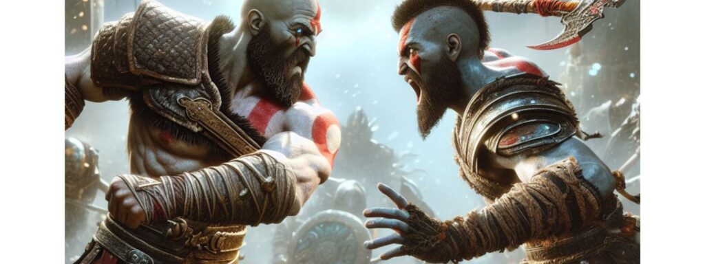 Kratos and Atreus in Battle