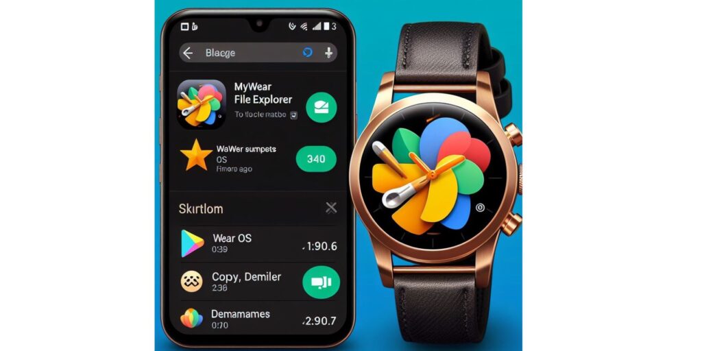 Screenshots illustrating file transfer steps with Wear OS app